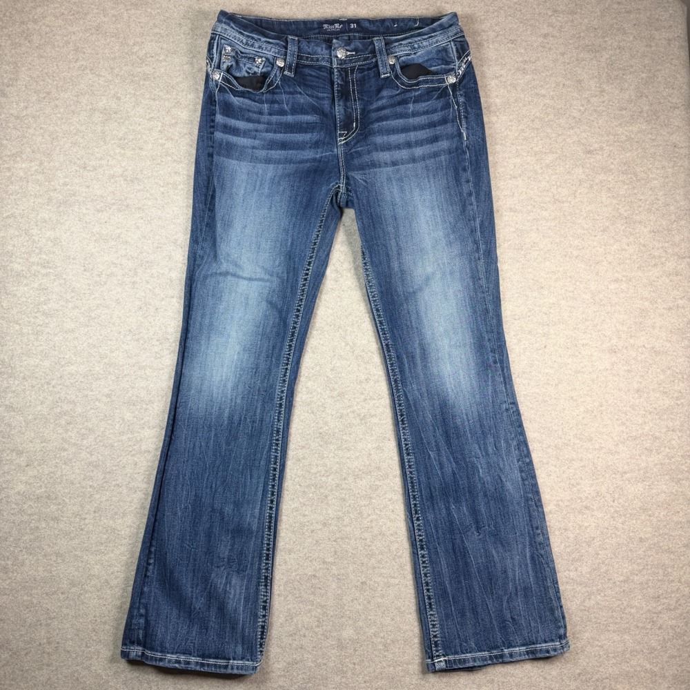 Miss Me Los Angeles Bootcut Jeans Blue Embroidered Flap Pocket Size 31
